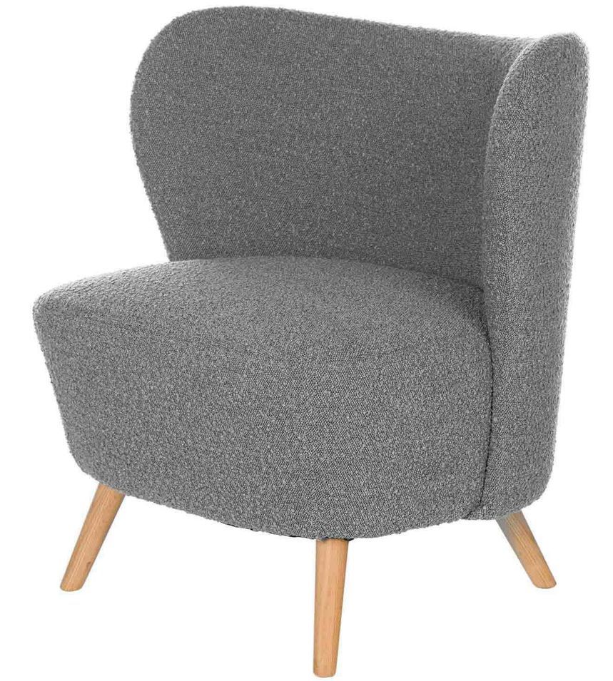 Fauteuil confortable tissu gris clair et pieds bois naturel Korta 75 cm - Photo n°1