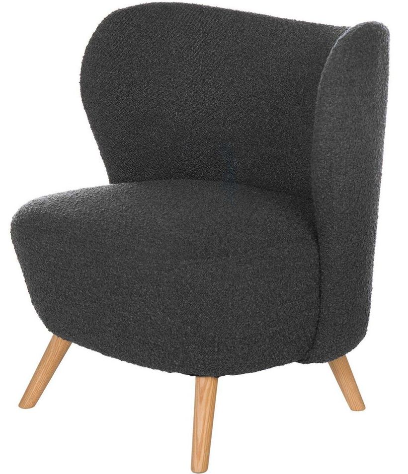Fauteuil confortable tissu gris foncé et pieds bois naturel Korta 75 cm - Photo n°1