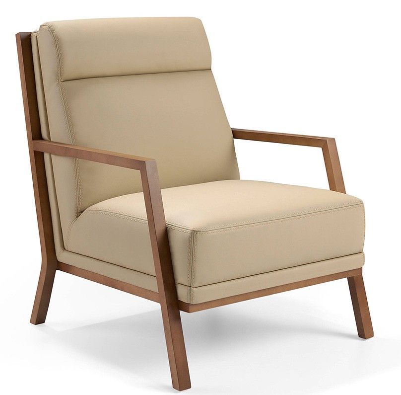 Fauteuil contemporain bois noyer et cuir Bima - Photo n°1