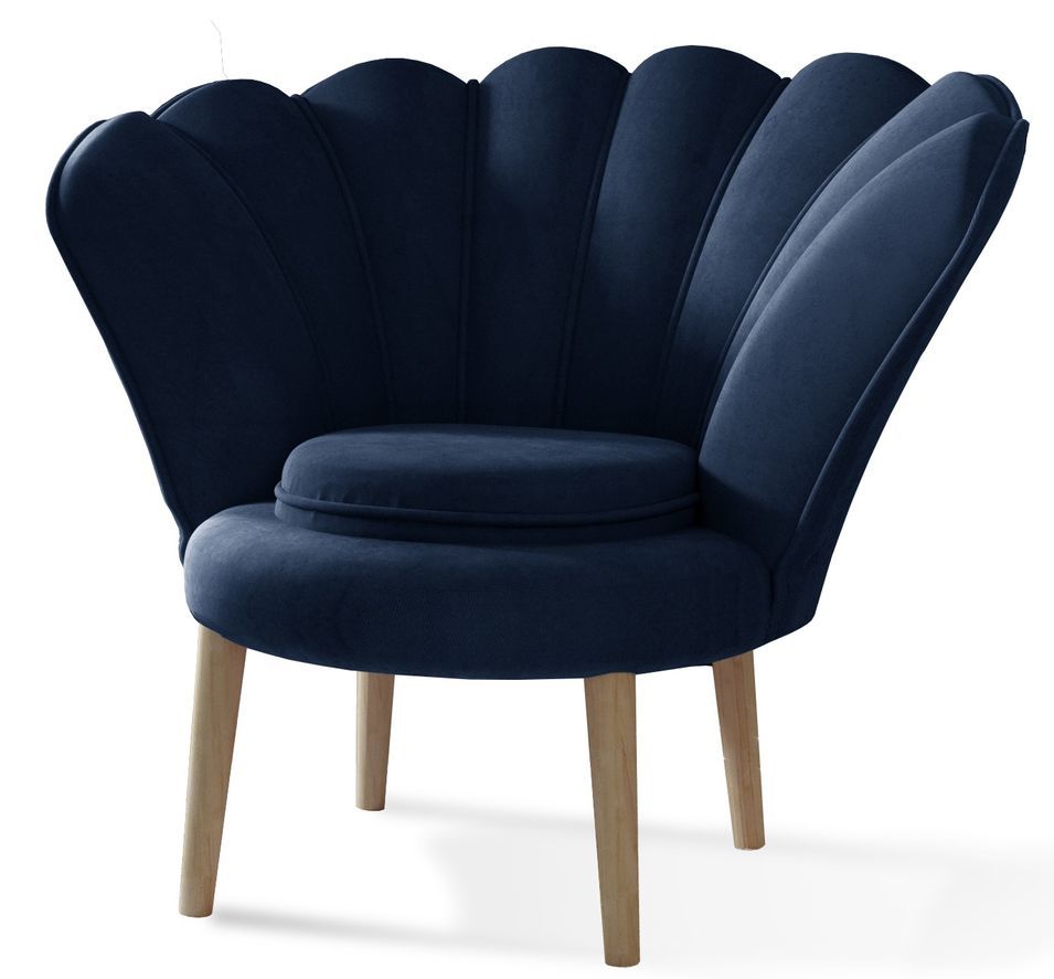 Fauteuil coquillage velours bleu marine Skidra - Photo n°1