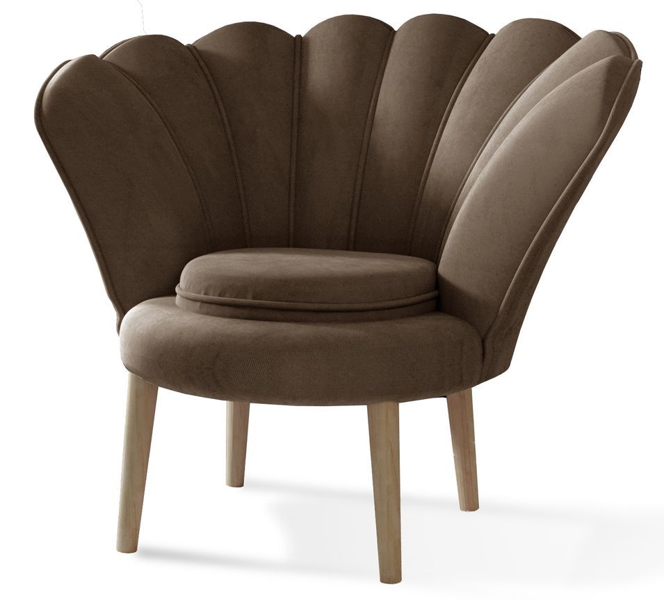 Fauteuil coquillage velours marron clair Skidra - Photo n°1