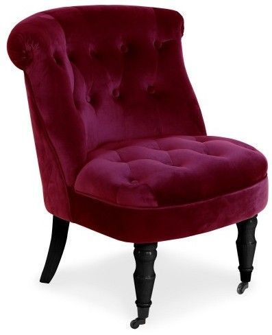 Fauteuil crapaud à roulette velours bordeaux Princy - Photo n°1