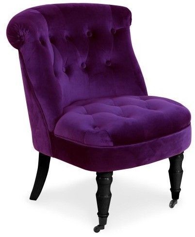 Fauteuil crapaud à roulette velours violet Princy - Photo n°1