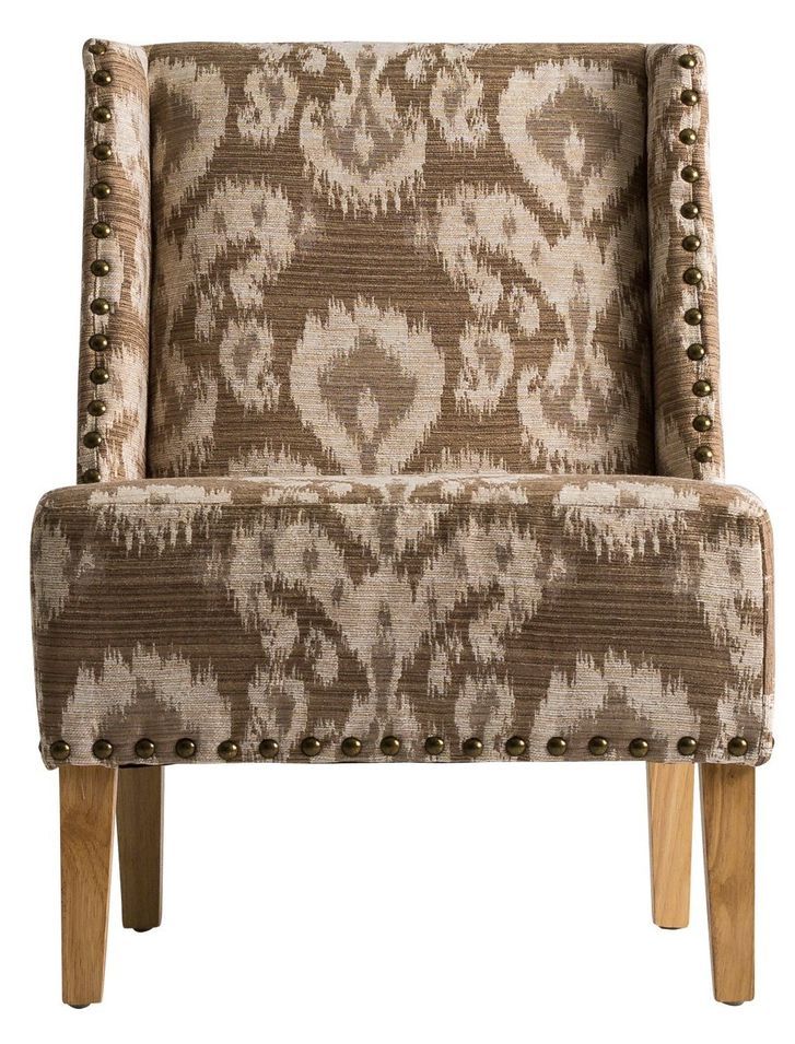 Fauteuil crapaud tissu imprimé beige et pieds pin massif clair Daisy - Photo n°1