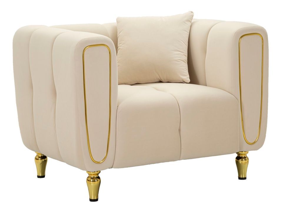Fauteuil crème velours matelassé élégant Alma - Photo n°1