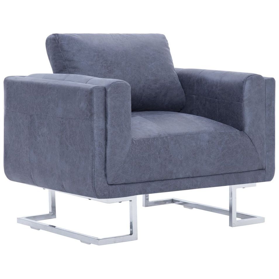 Fauteuil cube Gris Similicuir daim - Photo n°1
