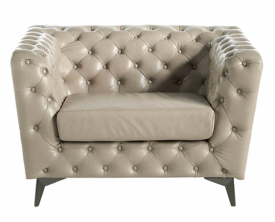 Fauteuil cuir capitonné beige Kaplan - Photo n°1