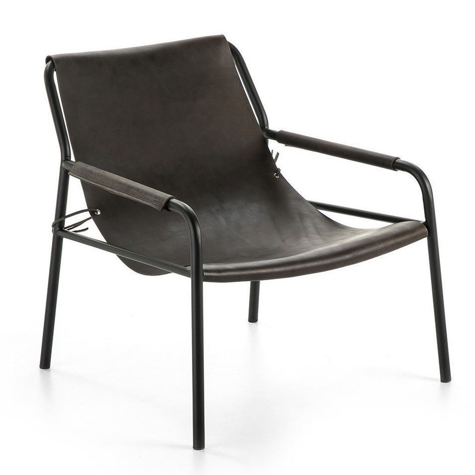 Fauteuil cuir et cadre métal noir - Photo n°1