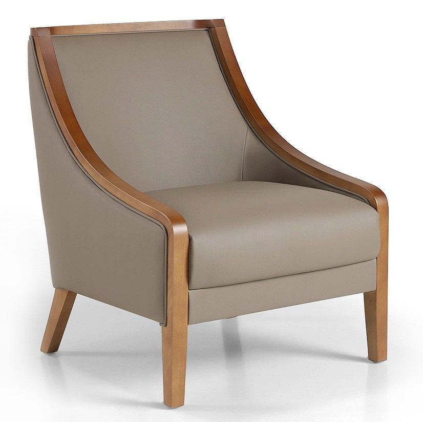 Fauteuil cuir et pieds bois noyer Kena - Photo n°1