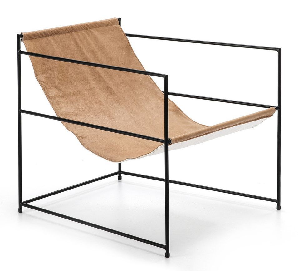 Fauteuil cuir marron et cadre métal noir - Photo n°1