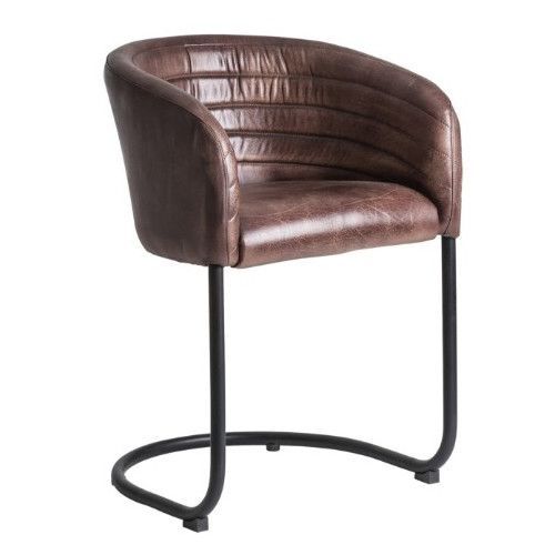 Fauteuil cuir marron et pieds métal noir Alina - Lot de 2 - Photo n°1