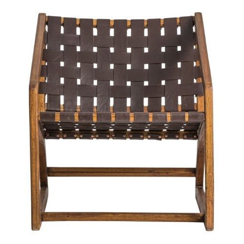 Fauteuil cuir marron et pieds mindi massif clair Ankina - Photo n°1