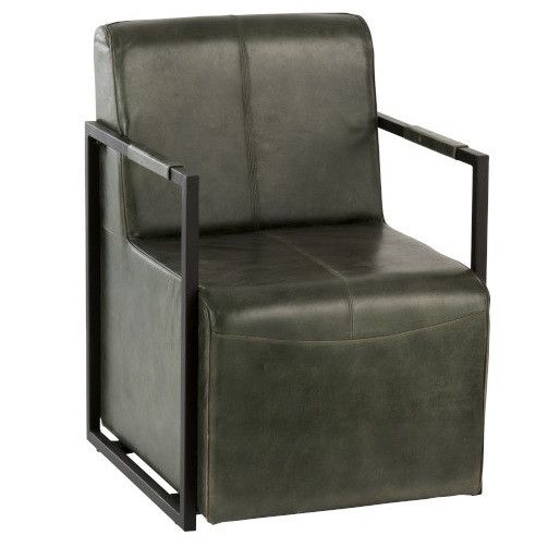 Fauteuil cuir vert et métal noir Verde - Photo n°1