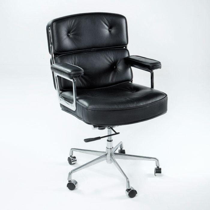 Fauteuil de bureau avec accoudoirs cuir noir et métal chromé Majesty - Photo n°1