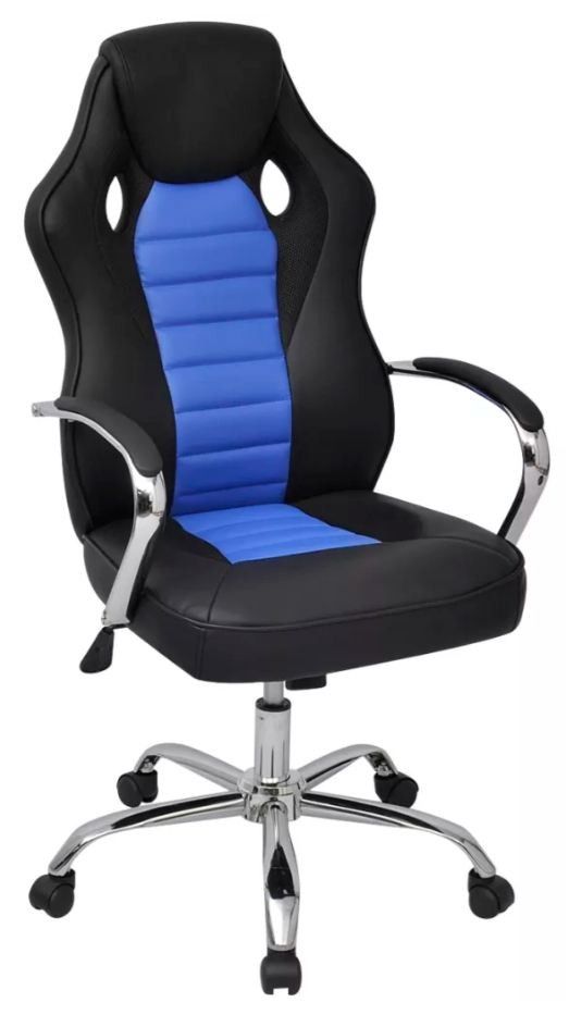 Fauteuil de bureau avec accoudoirs similicuir tissu maillé bleu et noir Fergia - Photo n°1