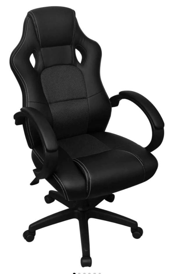 Fauteuil de bureau avec accoudoirs similicuir tissu maillé noir Fergia - Photo n°1