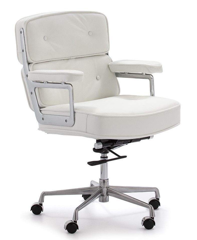 Fauteuil de bureau réglable cuir blanc et métal chromé Majesty - Photo n°1