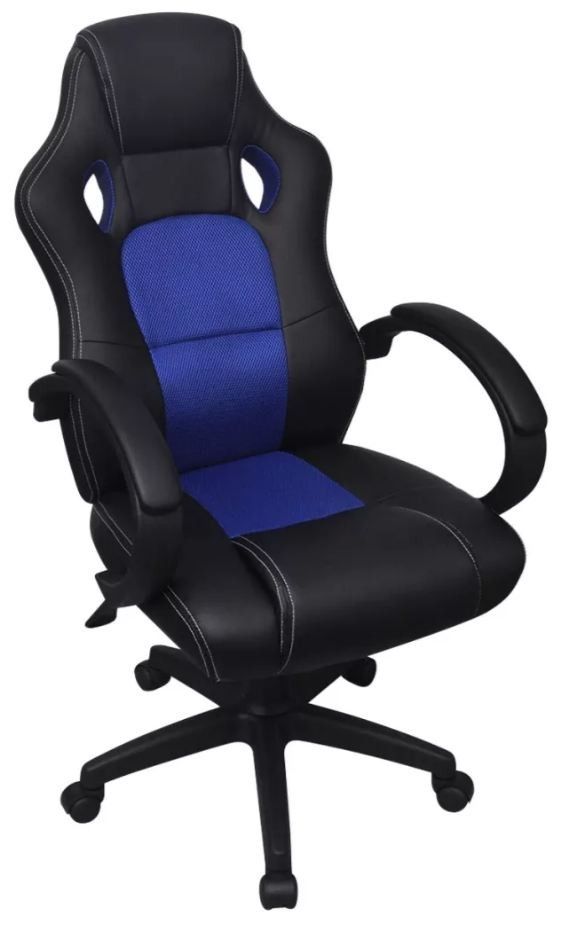 Fauteuil de bureau similicuir tissu maillé noir et bleu Fergia - Photo n°1
