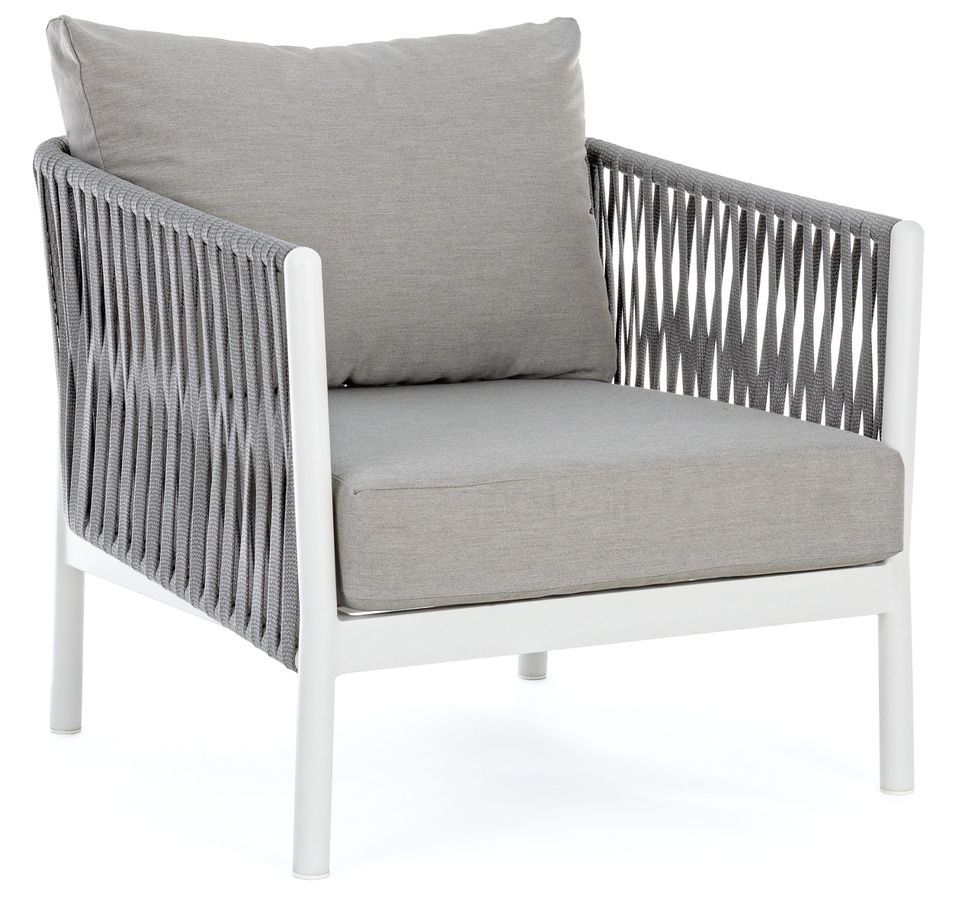Fauteuil de jardin aluminium blanc et tressage de cordes gris taupe Flora - Photo n°1