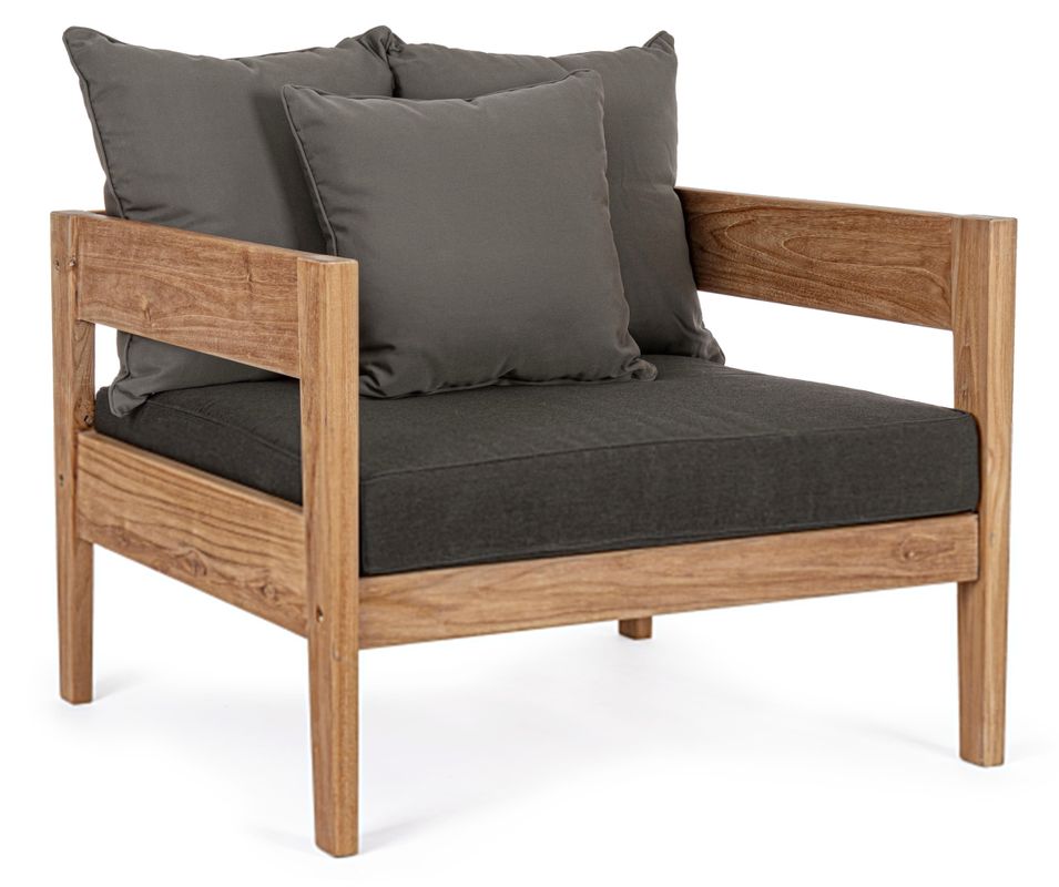 Fauteuil de jardin en bois teck avec coussins noir Kajo - Photo n°1