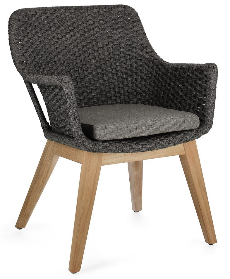 Fauteuil de jardin en tressage anthracite et pieds en bois de teck Kanty - Lot de 2 - Photo n°1