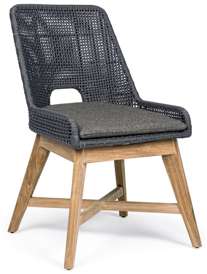 Fauteuil de jardin en tressage gris et pieds en bois de teck Peria - Lot de 2 - Photo n°1