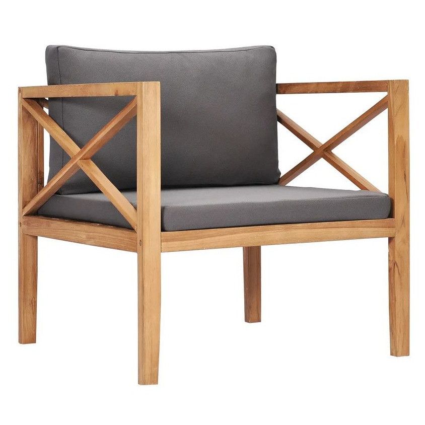 Fauteuil de jardin polyester gris et teck massif Rakan - Photo n°1