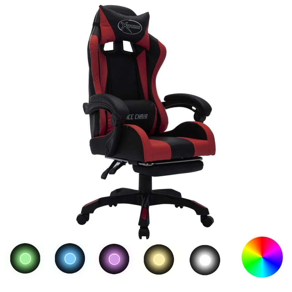 Fauteuil de jeux vidéo avec LED RVB Bordeaux et noir Similicuir - Photo n°1