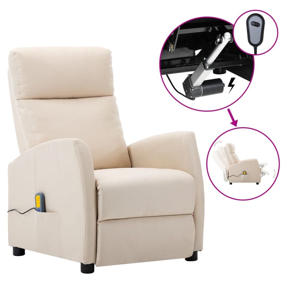 Fauteuil de massage inclinable électrique Crème Tissu 5 - Photo n°1