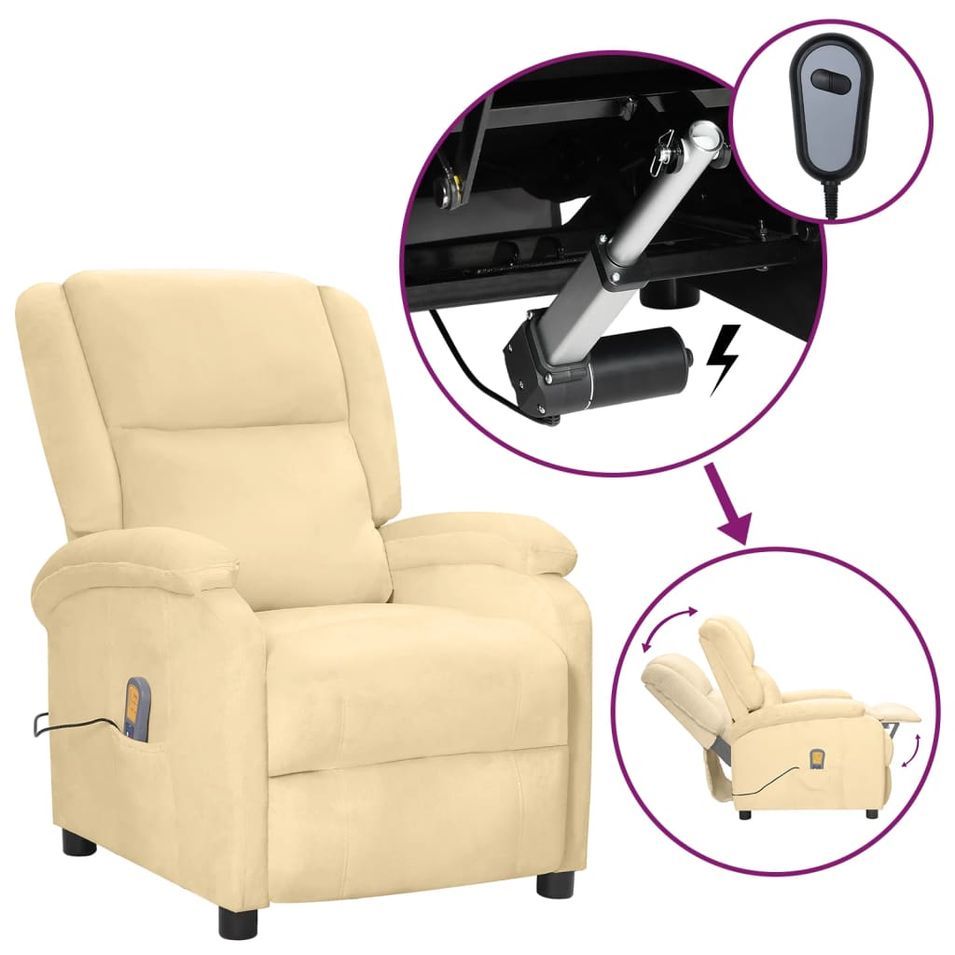 Fauteuil de massage inclinable électrique Crème Velours - Photo n°1