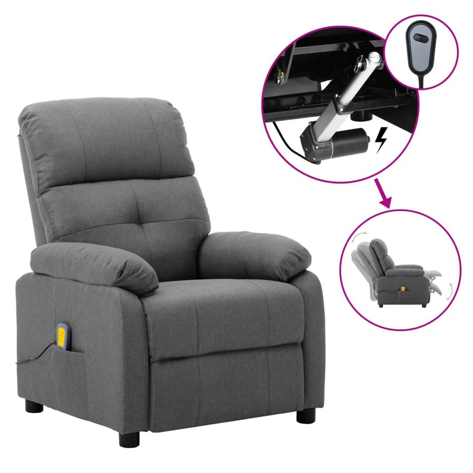 Fauteuil de massage inclinable électrique Gris clair Tissu 6 - Photo n°1