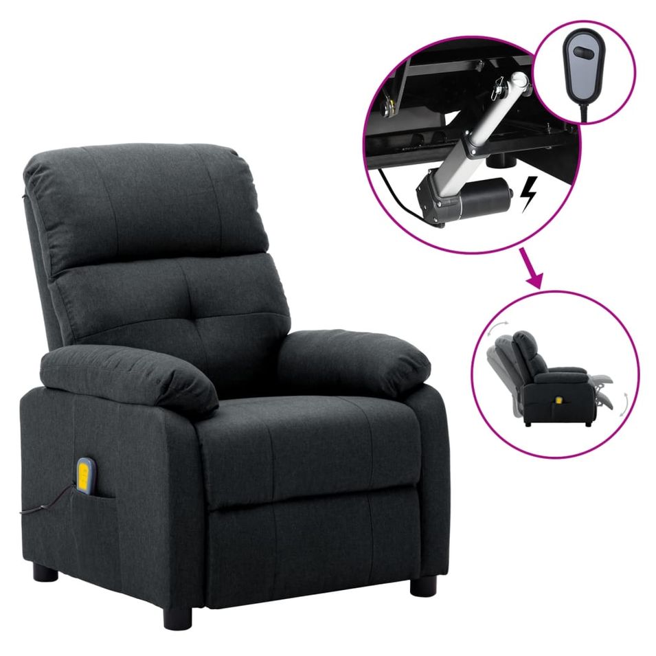 Fauteuil de massage inclinable électrique Gris foncé Tissu 8 - Photo n°1
