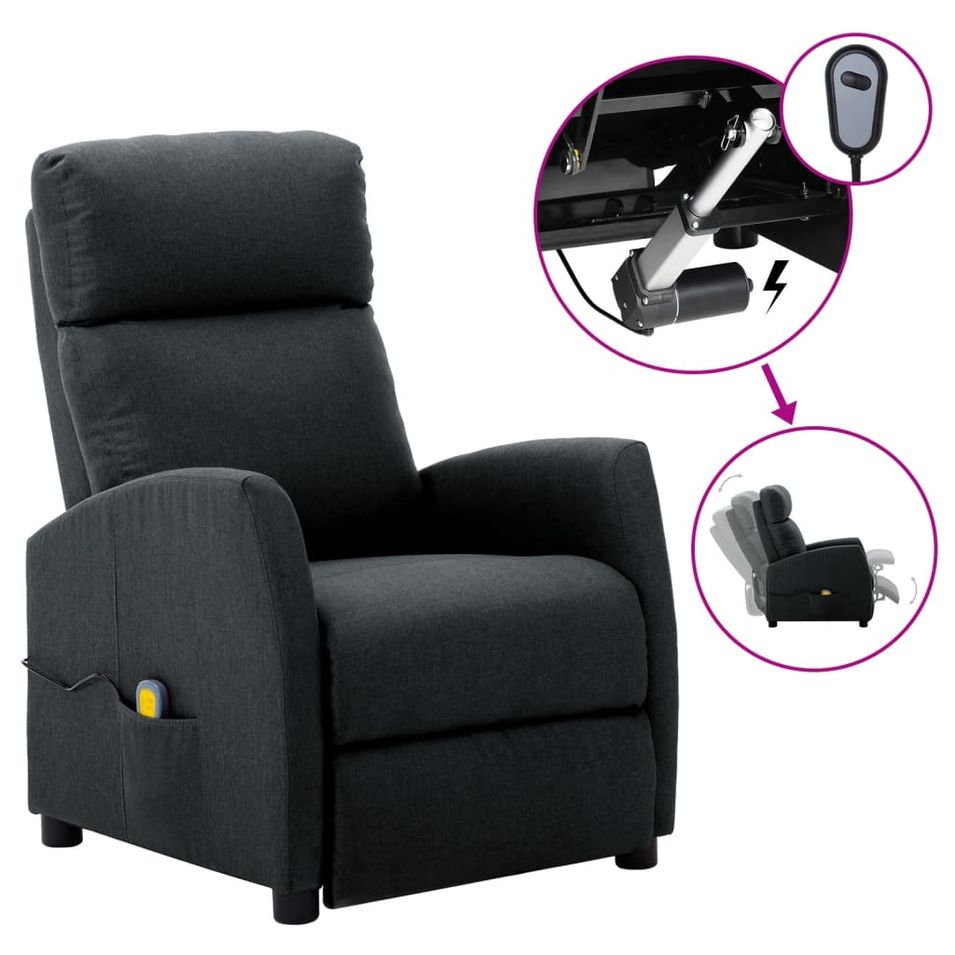 Fauteuil de massage inclinable électrique Gris foncé Tissu 4 - Photo n°1
