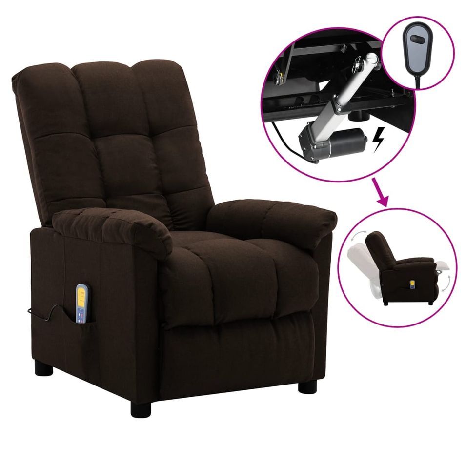 Fauteuil de massage inclinable électrique Marron foncé Tissu 3 - Photo n°1