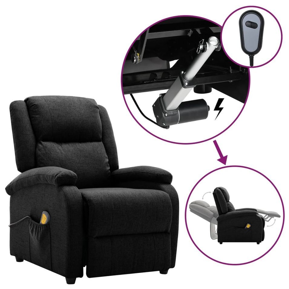 Fauteuil de massage inclinable électrique Noir Tissu 2 - Photo n°1