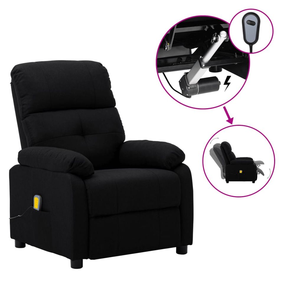 Fauteuil de massage inclinable électrique Noir Tissu 9 - Photo n°1
