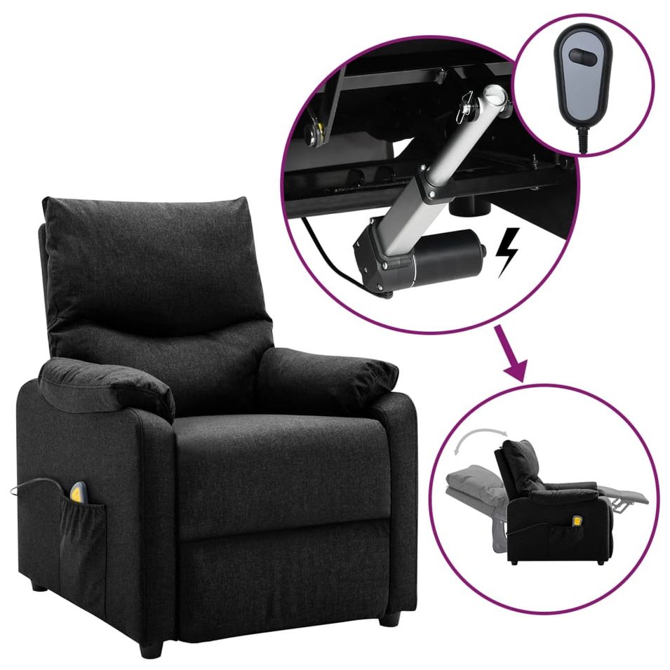 Fauteuil de massage inclinable électrique Noir Tissu 6 - Photo n°1