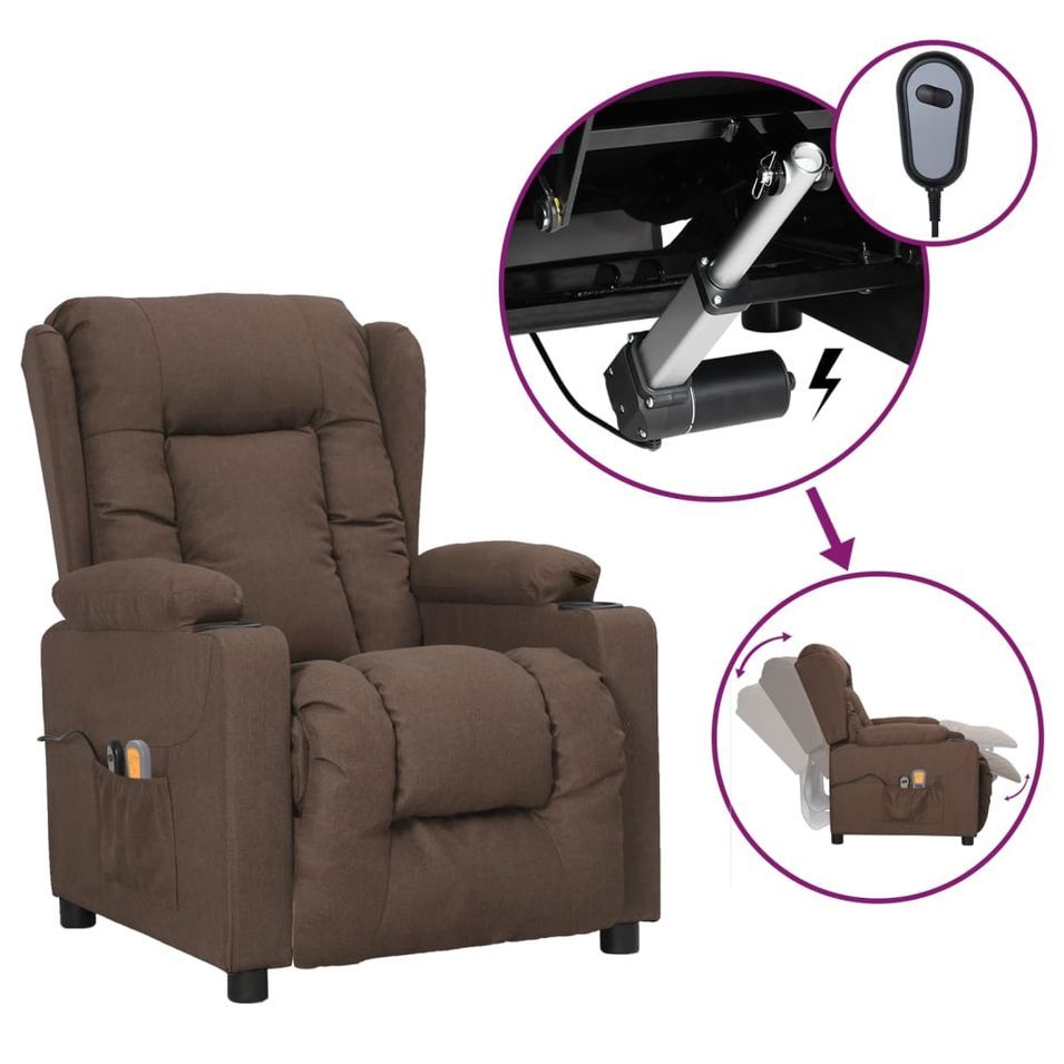 Fauteuil de massage inclinable électrique Taupe Tissu 4 - Photo n°1