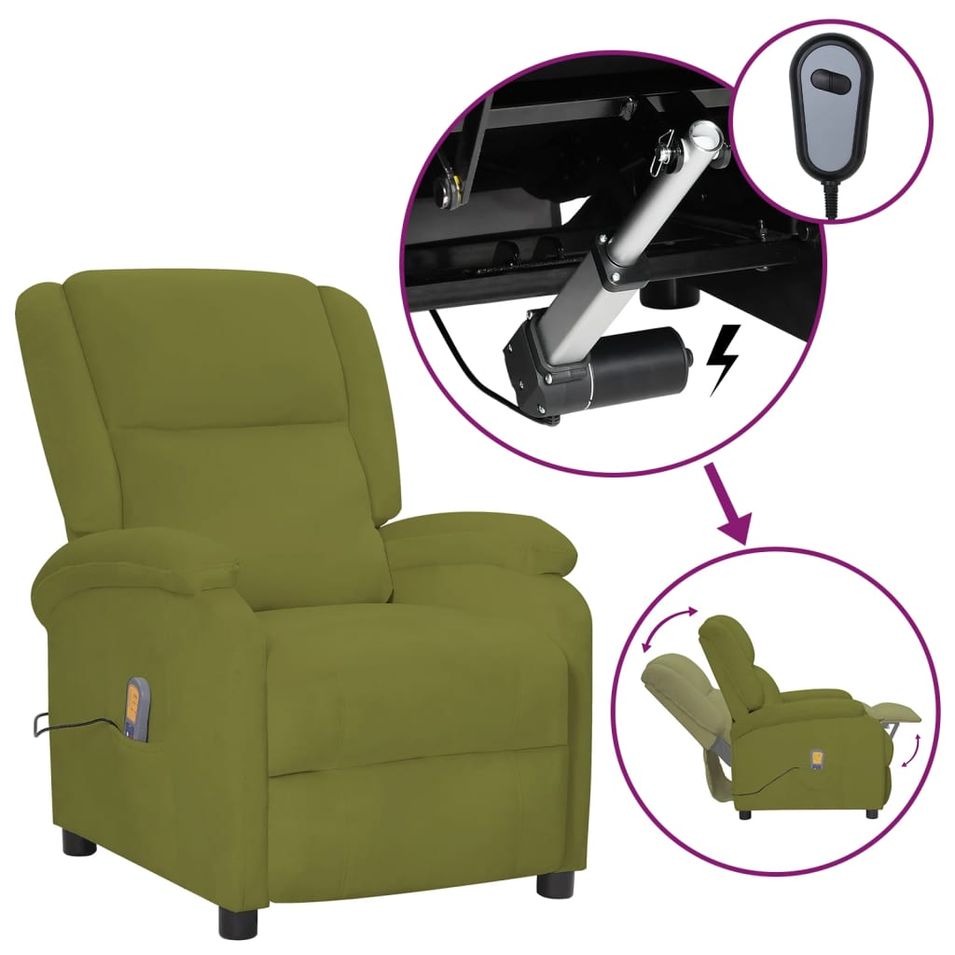 Fauteuil de massage inclinable électrique Vert clair Velours - Photo n°1