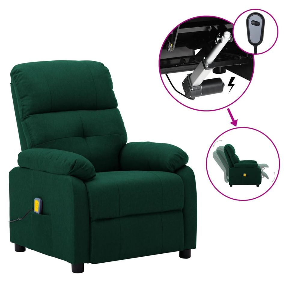 Fauteuil de massage inclinable électrique Vert foncé Tissu 10 - Photo n°1