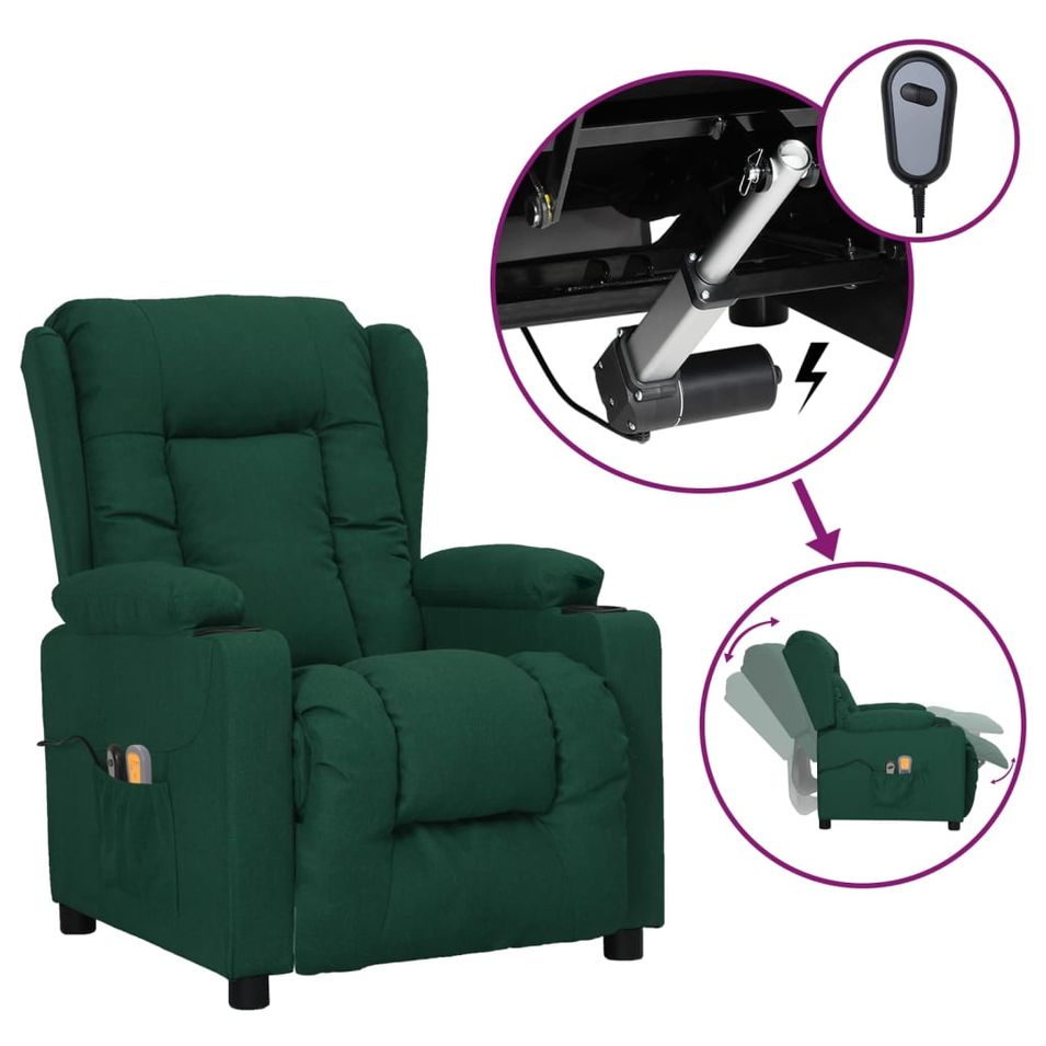 Fauteuil de massage inclinable électrique Vert foncé Tissu 2 - Photo n°1