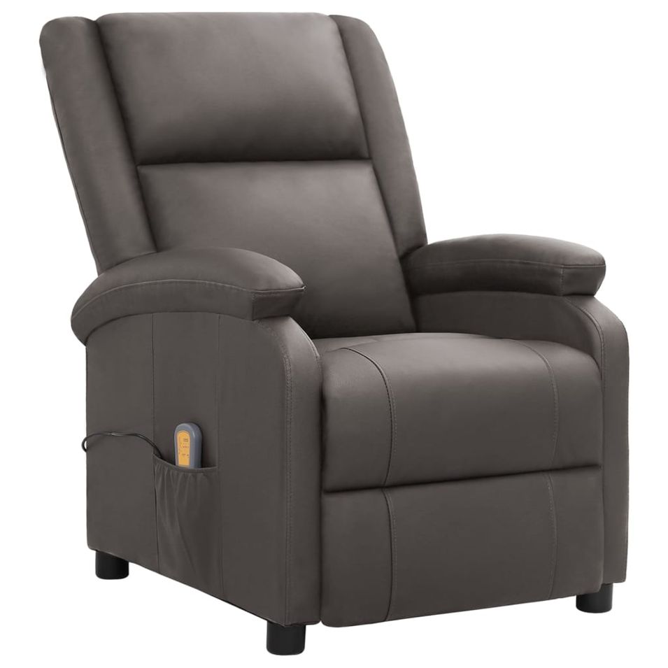 Fauteuil de massage inclinable Gris Cuir véritable - Photo n°1
