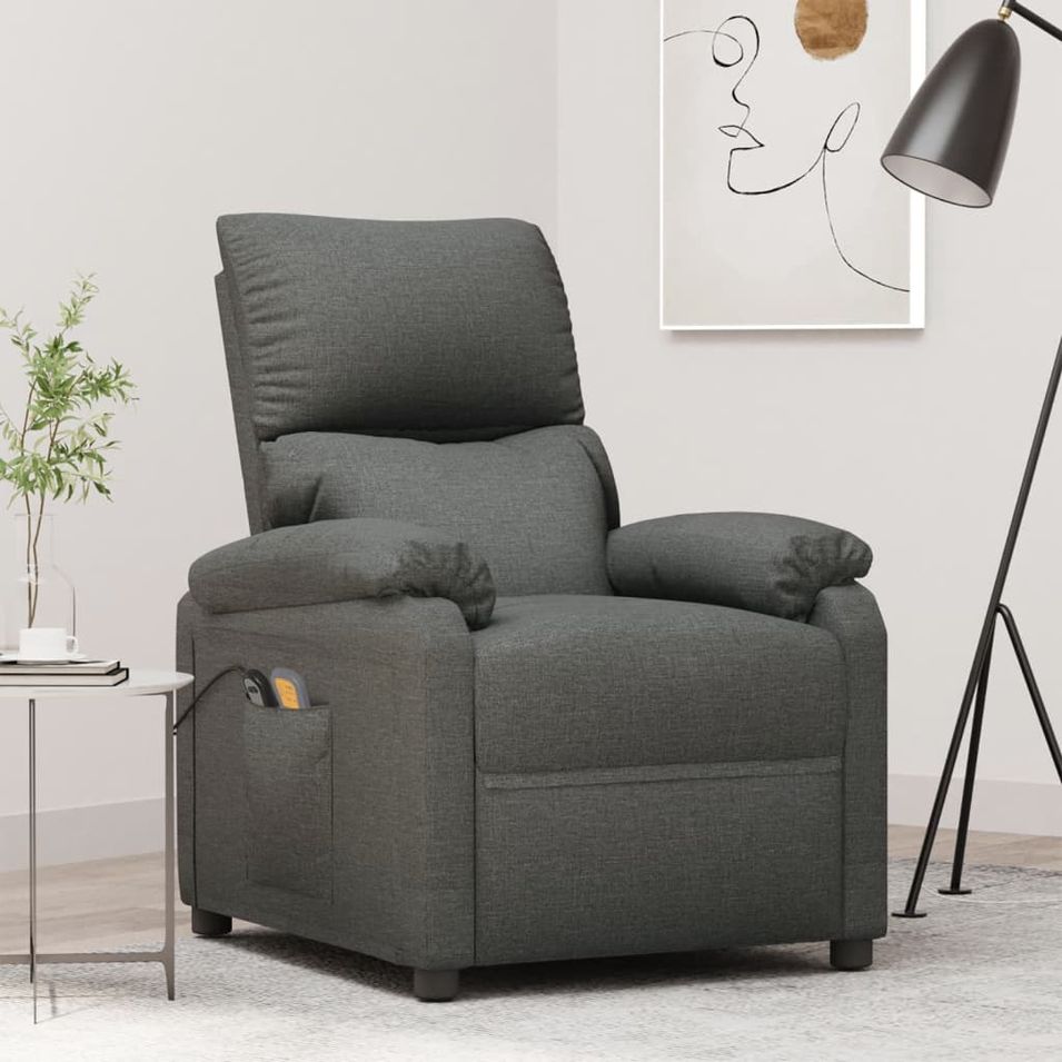 Fauteuil de massage inclinable Gris foncé Tissu 8 - Photo n°1