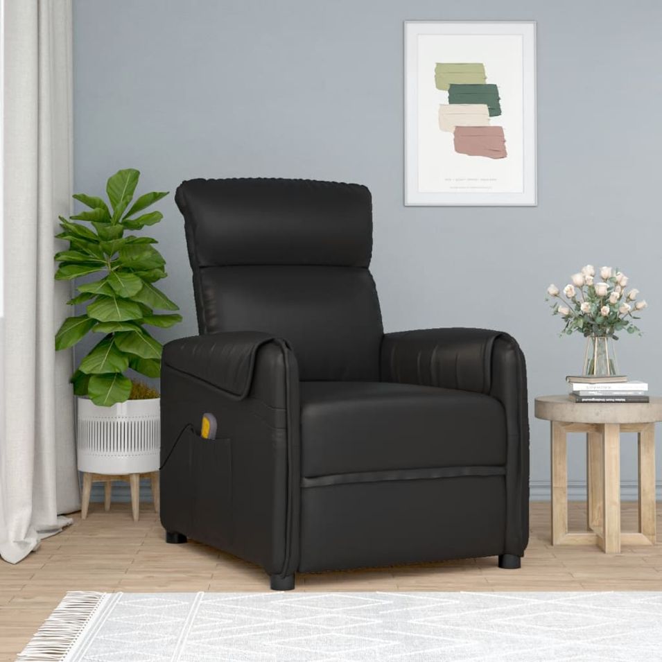 Fauteuil de massage inclinable Noir Similicuir - Photo n°1
