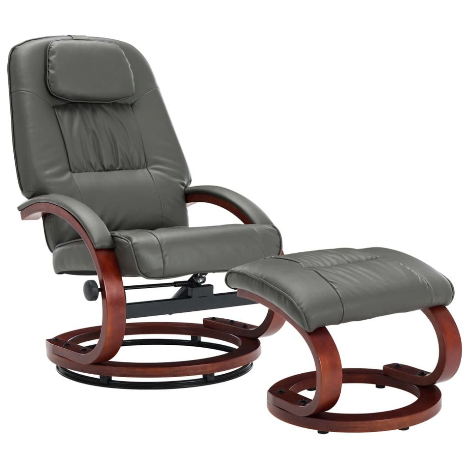 Fauteuil de relaxation inclinable avec ottoman simili gris Kombor - Photo n°1