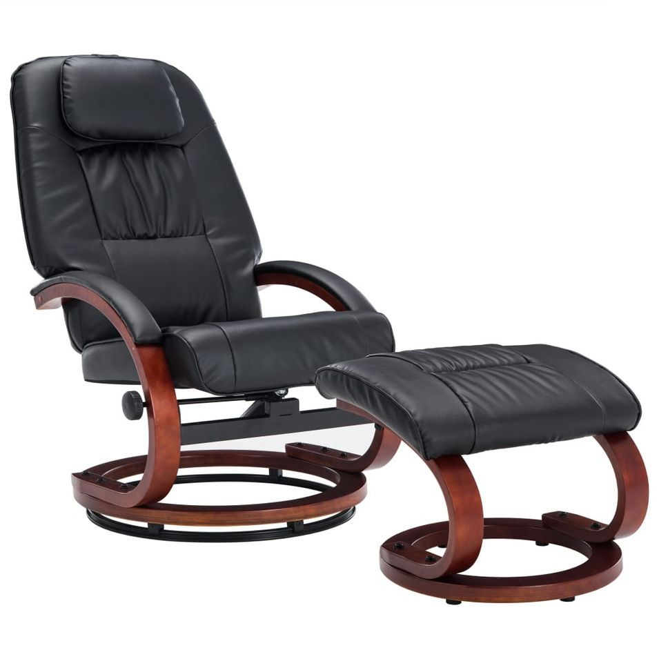 Fauteuil de relaxation inclinable avec ottoman simili noir Kombor - Photo n°1