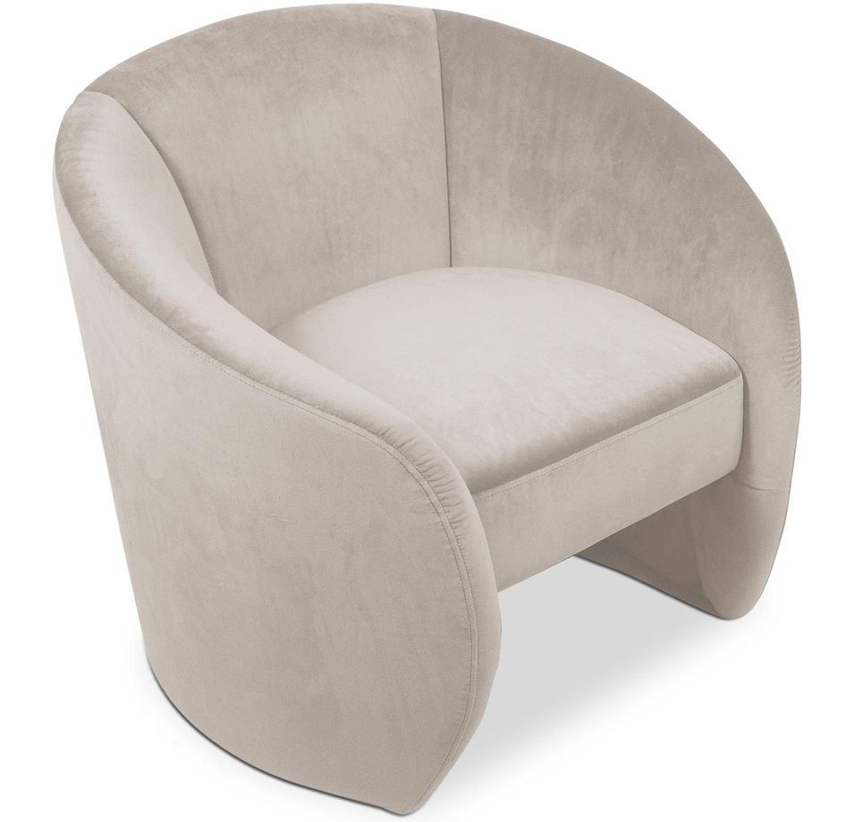 Fauteuil design arrondi velours beige Diamant - Photo n°1