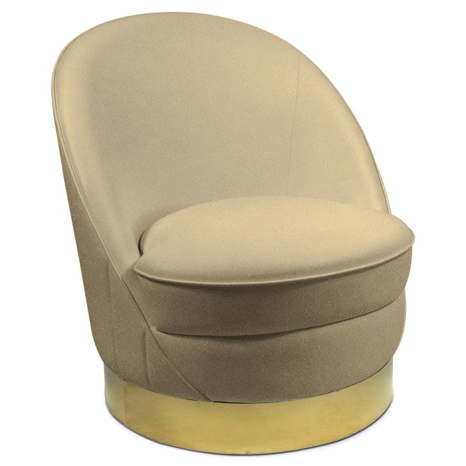 Fauteuil design velours taupe et pied métal doré Tyris - Photo n°1