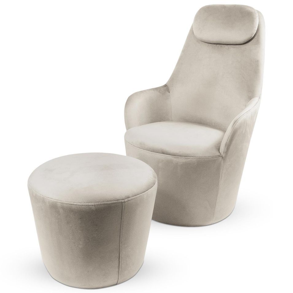 Fauteuil design avec repose-pieds velours taupe Lanod - Photo n°1