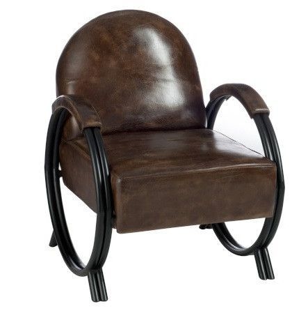 Fauteuil design cuir maron et métal noir Jibel - Photo n°1